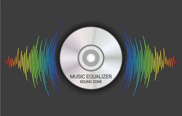 Disk yayılan müzik dalgası gökkuşağı renkleri. Modern ses posteri. Renkli oyuncu kayıt vektör çizimi — Stok Vektör