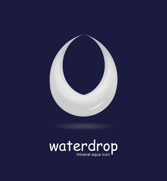 Falling white drop symbol. Modern liquid logo. Ecology wave concept clean water. Aqua droplet logotype idea of health. Waterdrop icon vector templat — Stock Vector