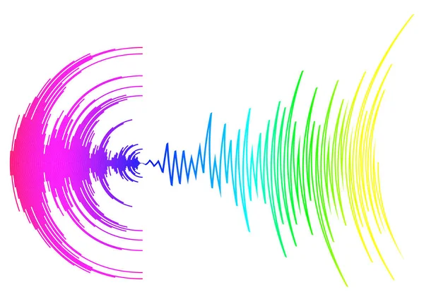 흰색으로 네온 무지개 사운드 웨이브를 가진 포스터. 다채 로운 음악의 변화무쌍 한 물결이 배경을 이룬다. 디지털 미디어 waveform. 현대 오디오에 쿼 리저. 멍에의 예 — 스톡 사진