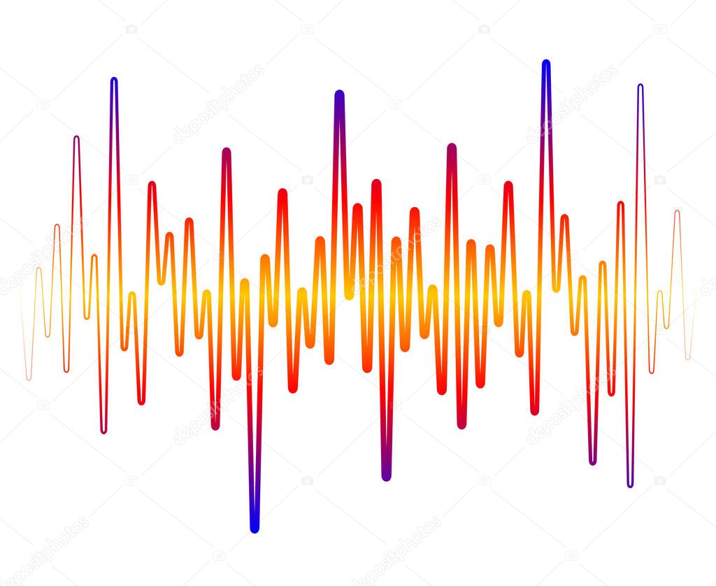 Colorful sound wave on white background. Pulse music player equalizer. Audio dynamic signal. Jpeg illustration