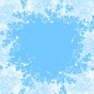 Mavi buzlu pencere. Kış beyaz buz kristalleri doku arka planı. Donmuş desenli kar çerçevesi. Tatil tasarımı jpeg illüstrasyonu