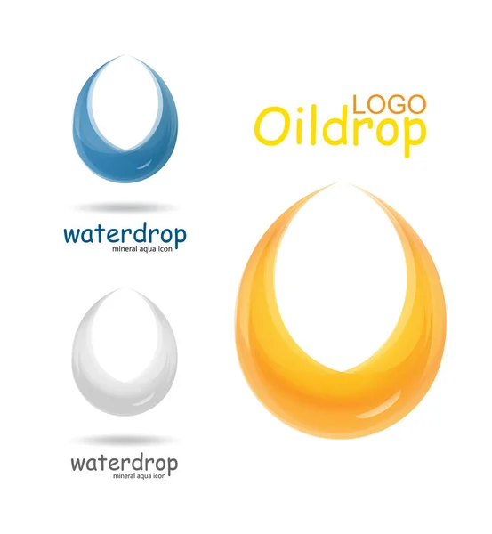 Falling drops set isolated on white background. Vector liquid, oil or water logotype. Droplet stylized symbol template. Used for ecology and healthy, cleaning firm, plumbing or sanitary company — Stock Vector