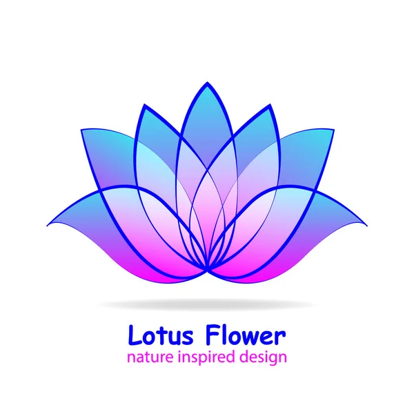 Logo flor de loto con pétalos de gradiente de contorno. Etiqueta vectorial para la industria del bienestar, centro de spa, salón de belleza. Símbolo floral aislado en blanco — Vector de stock