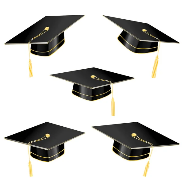 Schwarzer Bildungspokal auf weißem Hintergrund. Doktorhut mit unterschiedlichen Neigungen. Jpeg Illustration — Stockfoto