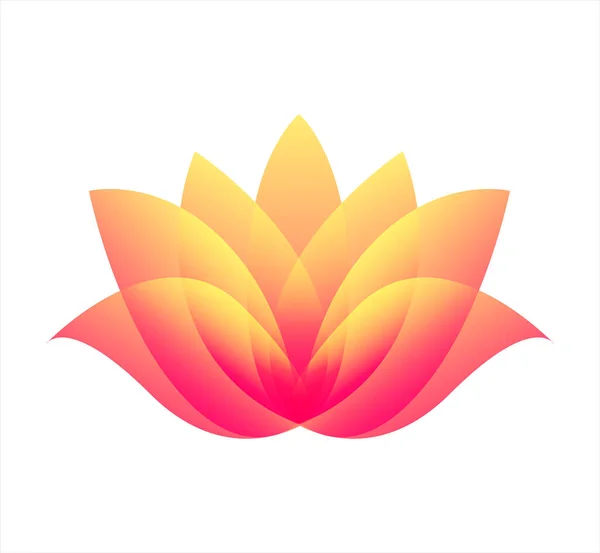 Logo Lotus flower s překrývajícími se žlutooranžovými okvětními lístky. Štítek pro wellness průmysl, lázeňské centrum, kosmetický salon. Květinový izolovaný symbol na bílém. Jpeg — Stock fotografie