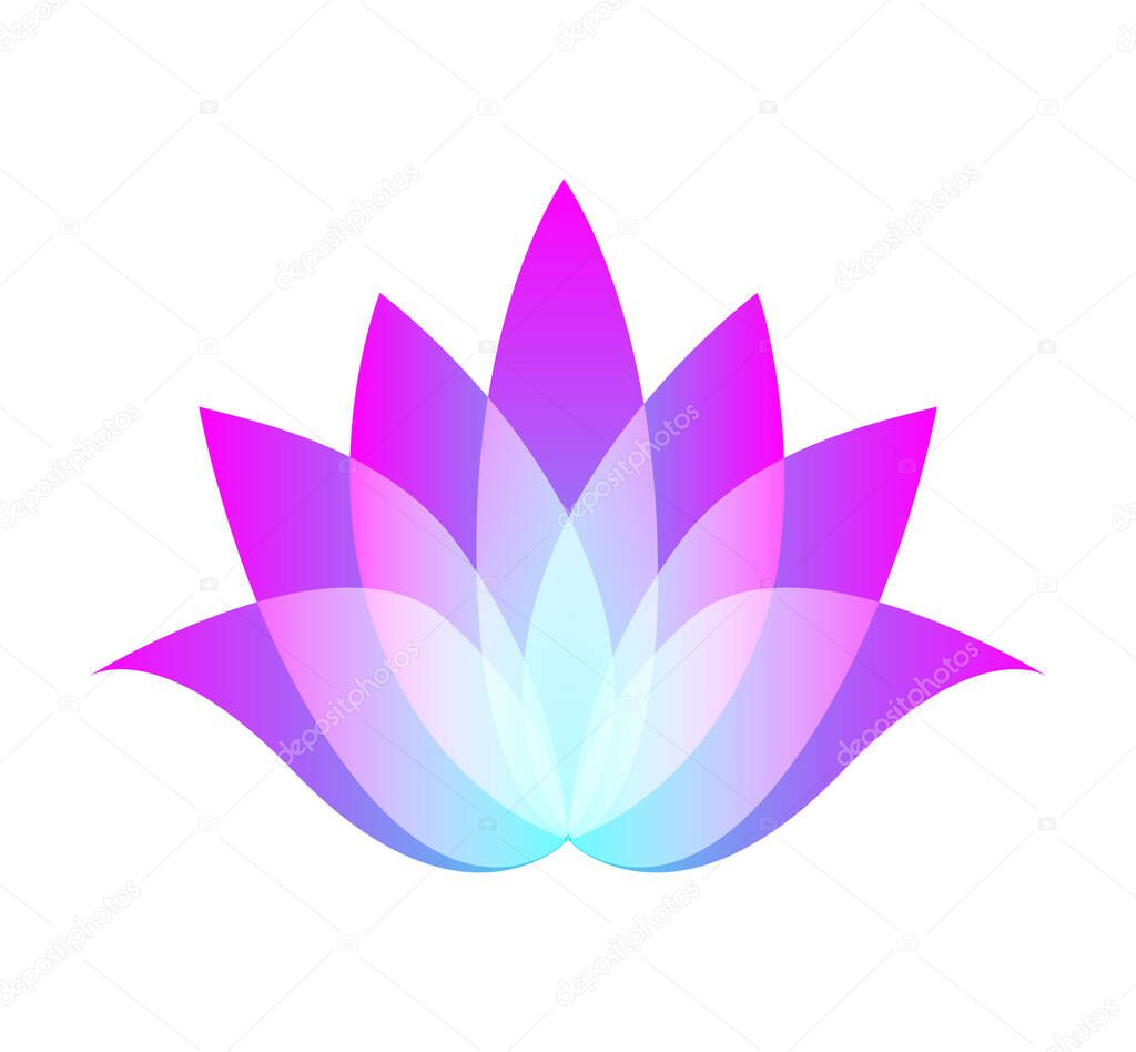 Gradient overlapping petals lotus logo. Flower label for wellness industry, spa center, beauty salon. Floral isolated symbol on white. Jpeg