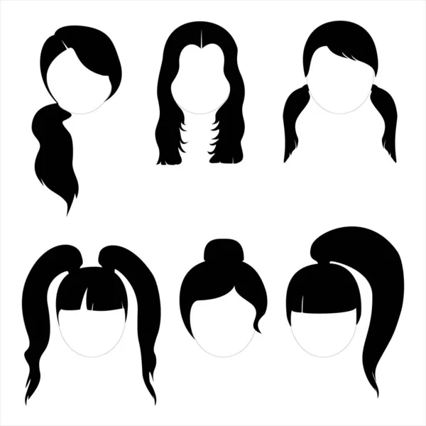 一套女装的各种流行发型设计套件 平整的现代发式黑色轮廓是美发厅的基本元素 Jpeg示例 — 图库照片