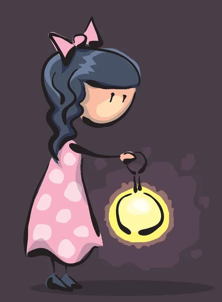 Kleines Mädchen mit Taschenlampe — Stockvektor