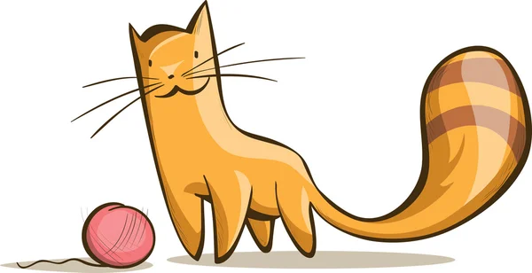 Simple red cat with a tangle of thread — Stock Vector
