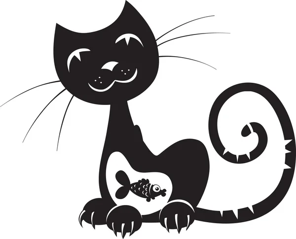 Silueta de un gato con pescado en el estómago — Archivo Imágenes Vectoriales