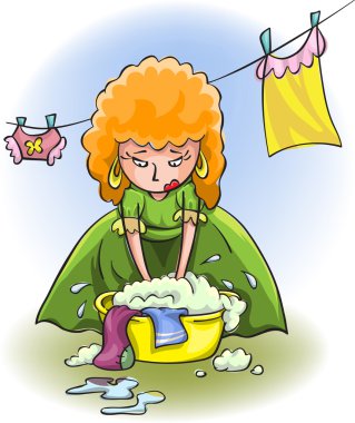 young woman washes clothes