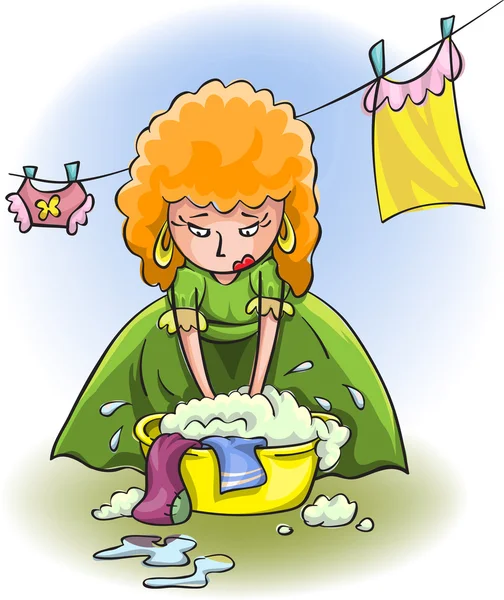Giovane donna lava i vestiti Illustrazione Stock