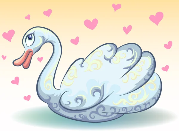 Stiliserad karikatyr swan med hjärtan — Stock vektor