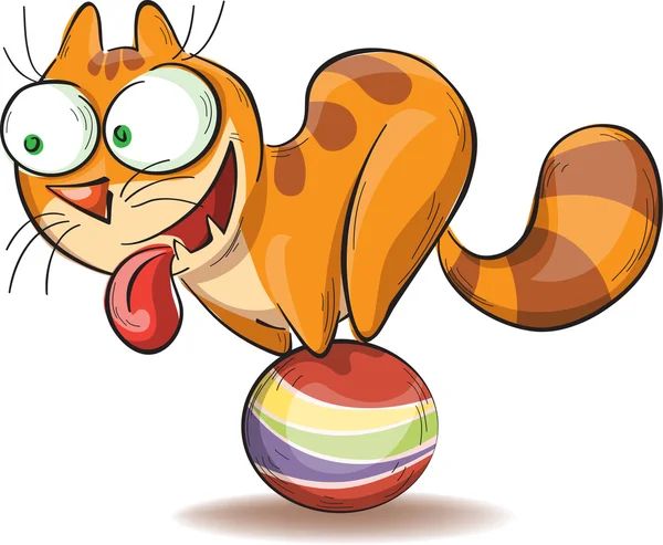 Cartoon-Katze auf einem Ball — Stockvektor