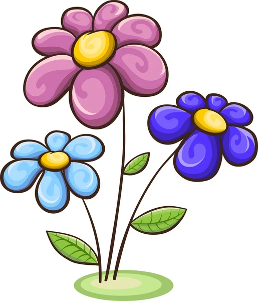 Tres flores de dibujos animados — Vector de stock