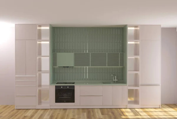 Representación Nuevo Interior Cocina Contemporánea Blanco Colores Menta — Foto de Stock