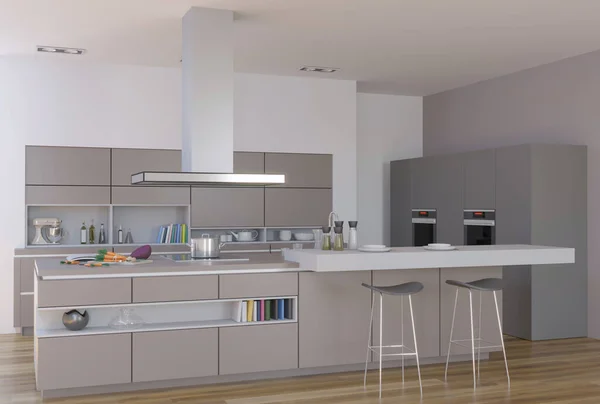 Rendering Nuovi Interni Cucina Contemporanea — Foto Stock