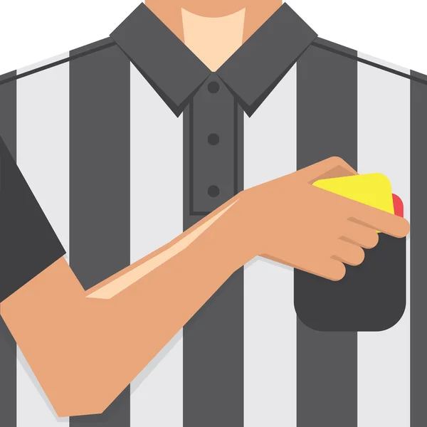 Fotboll / fotbollsdomare visar gult kort från ficka på T-shirt. Konceptuella vektor Illustration. — Stock vektor