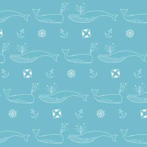 Texture dessinée à la main créative avec baleine. Conception de thème Marine / Océan / Mer. Modèle sans couture vectoriel. Illustration vectorielle . — Image vectorielle