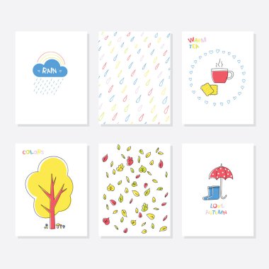 Sonbahar tasarımı ile 6 şirin yaratıcı kartları şablonları.