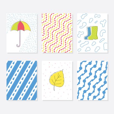 Sonbahar tema tasarımı ile 6 şirin yaratıcı kartları şablonları kümesi. Yıldönümü, doğum günü, Parti Davetiyeler için elle çizilmiş kartı.