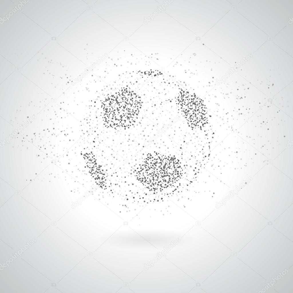 Silhouette Of Football / Soccer Ball From Polygon Particle. Grayscale Background.