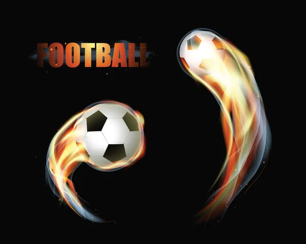 Fußball / Fußball in Flammen mit Rauch. Farbe Leuchtvektor Illustration — Stockvektor