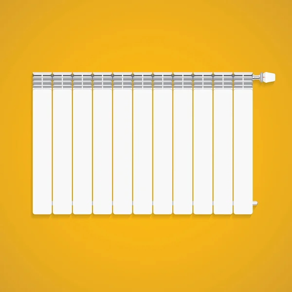 Gerçekçi beyaz radyatör ile regülatör sarı duvar Isıtma.