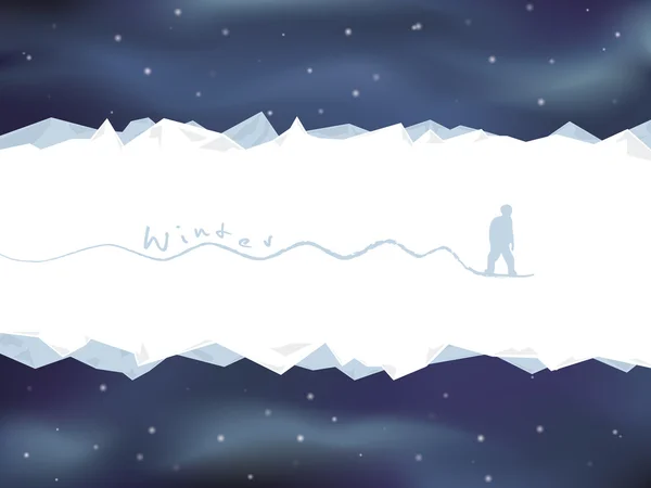 Snowboard ile kış dağ manzara kartı. Vektör illustra