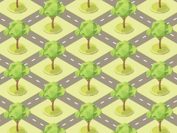Patrón con árboles en los parques entre caminos. Vector Illustrati — Archivo Imágenes Vectoriales
