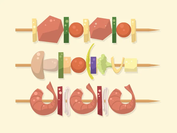 Et, vejetaryen, deniz ürünleri şiş adet Şaşlık ile. Barbekü