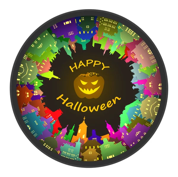 Halloween round town and lantern background — Stock Vector