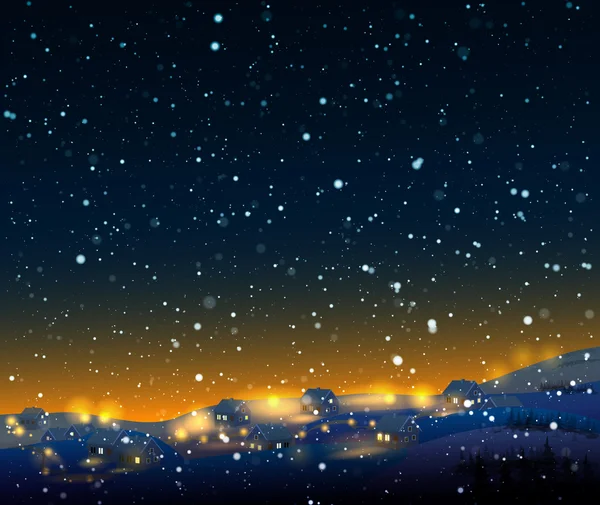 Paysage d’hiver nuit de neige — Image vectorielle