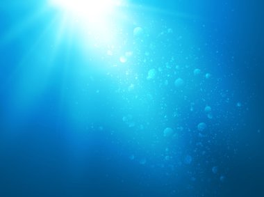 Güneş ışınları, tasarımınız için arka planlar ile soyut mavi su arka plan