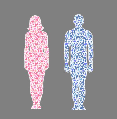 Farklı hobi adam amd kadın, illüstrasyon