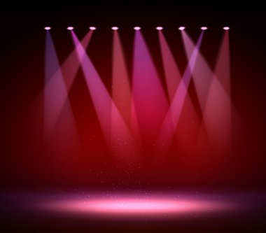 Çeşitli sahne ışıkları karanlık. Sahne alanı üzerindeki spot.