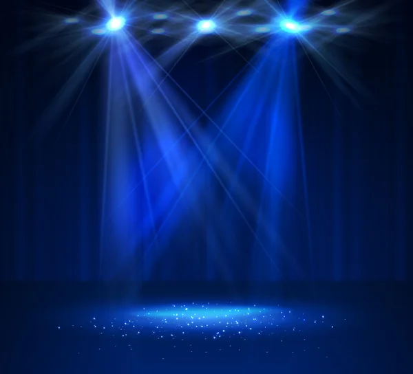 Holofotes no palco com fumaça e luz. Vetores De Stock Royalty-Free