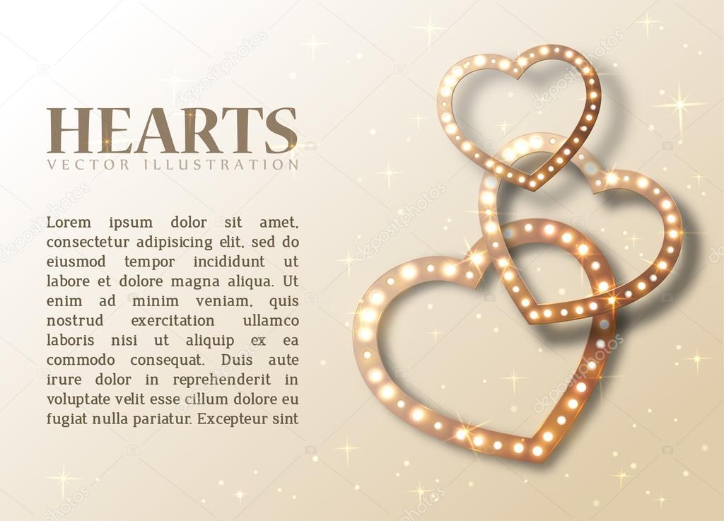 Romance background with shiny hearts and text for design
