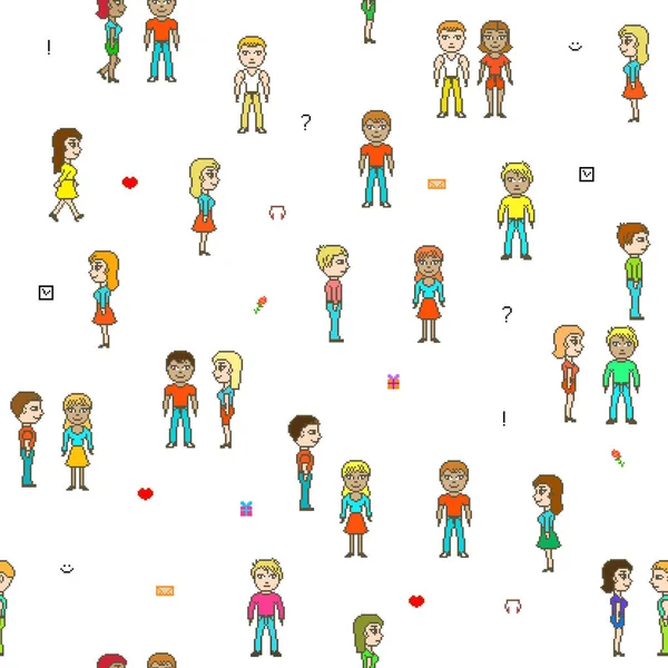 Pixel People Lot People White Field Together Alone Vector — Stock Vector