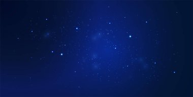 Kozmos çizimi uzay yıldızlı arka plan mavi koyu renkler, galaksi, nebula bulutları. Vektör.