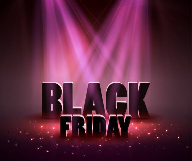 Kırmızı ışıklarla kara Cuma indirimi. Vektör illüstrasyonu