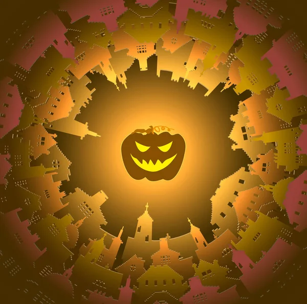 Halloween kerek város és lámpás háttér — Stock Vector