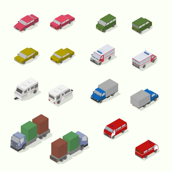 Conjunto de iconos de transporte isométrico. Plano simple. — Archivo Imágenes Vectoriales