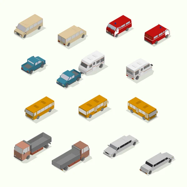 Conjunto de iconos de transporte isométrico. Plano simple. — Archivo Imágenes Vectoriales