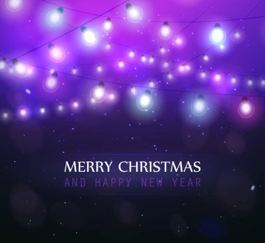 Renkli Parlayan Kırmızı Noel Mavisi Işıklar. Vektör illüstrasyonu