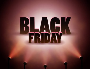 Spotlight 'lı Kara Cuma indirimli afişi, indirimli arka plan. Vektör illüstrasyonu.