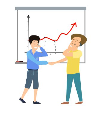 İki Adam İş Geçmişiyle El sıkışır. Basit Çizgi Film Çizimi. Vektör