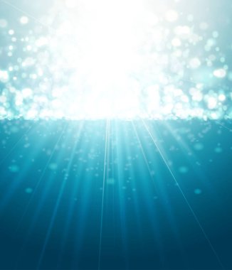 Soyut Güneş Işıkları ve Bokeh Mavi Arkaplan, Vektör