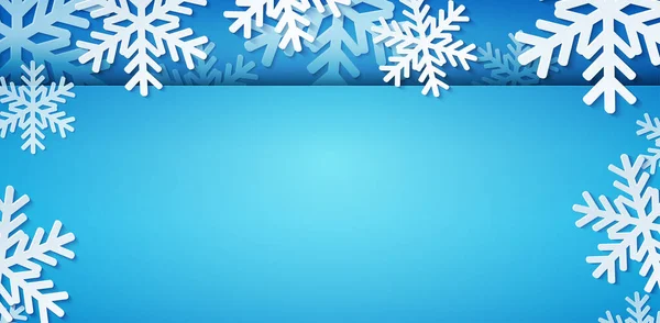 Blauwe Nieuwjaarsvlag Met Papieren Sneeuwvlokken Kerst Schoonheid Achtergrond Vector — Stockvector