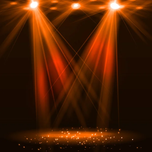 Spotlight op het podium met rook en licht. — Stockvector